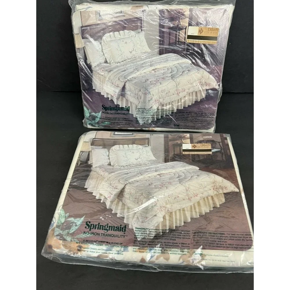 Vintage Springmaid No-Iron Tranquility Genie Double Fitted & Flat Sheets NWT NOS